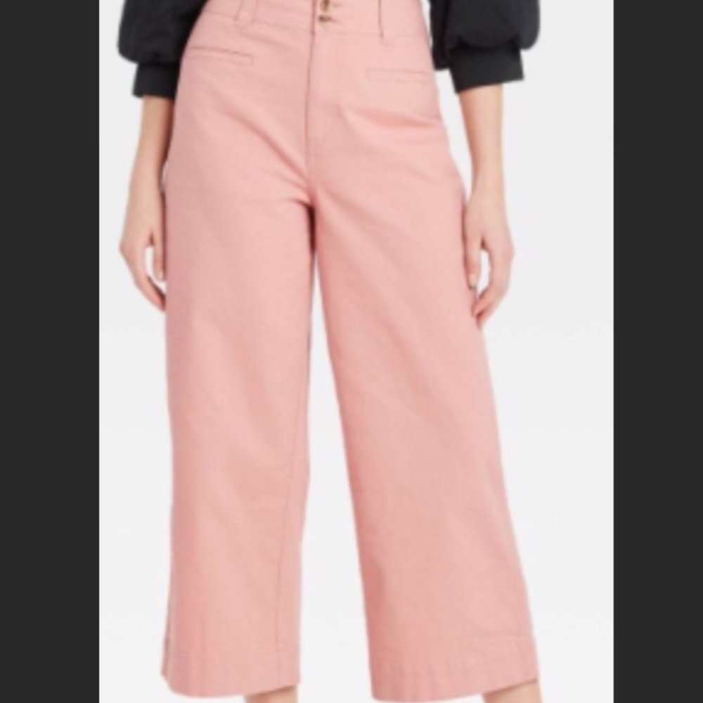 Light Pink High-Rise Cropped Wide Leg Pants